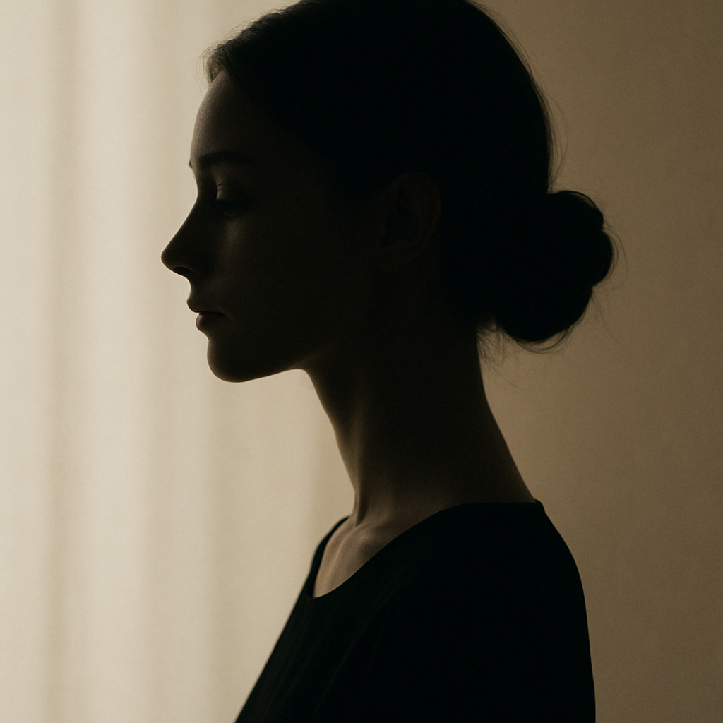 Profile silhouette in soft window light